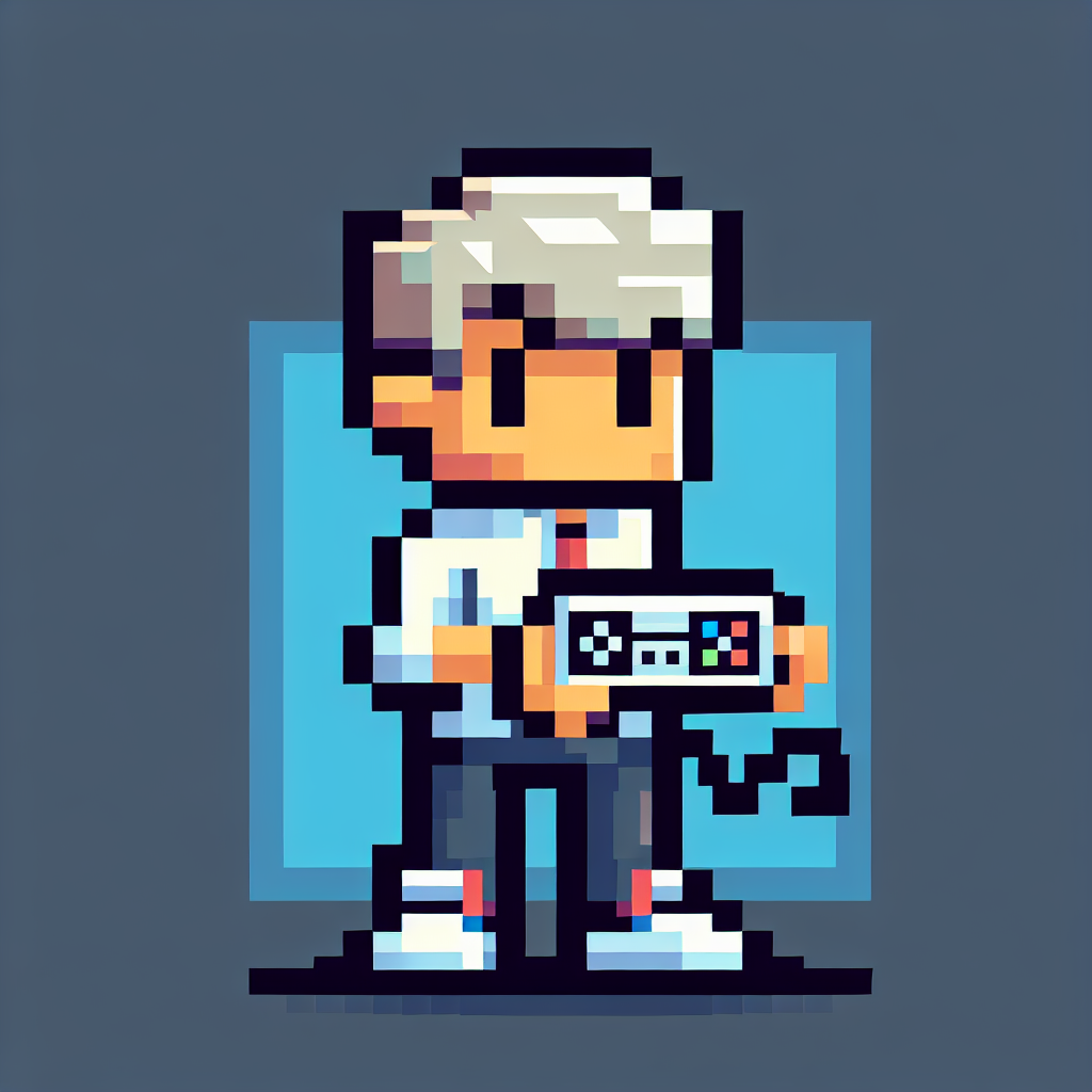 sticker-A pixelated character with an 8-bit style, holding a game controller-discord stickers-1733096615001